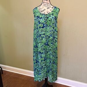 Floral Green and Blue Sleeveless Dress